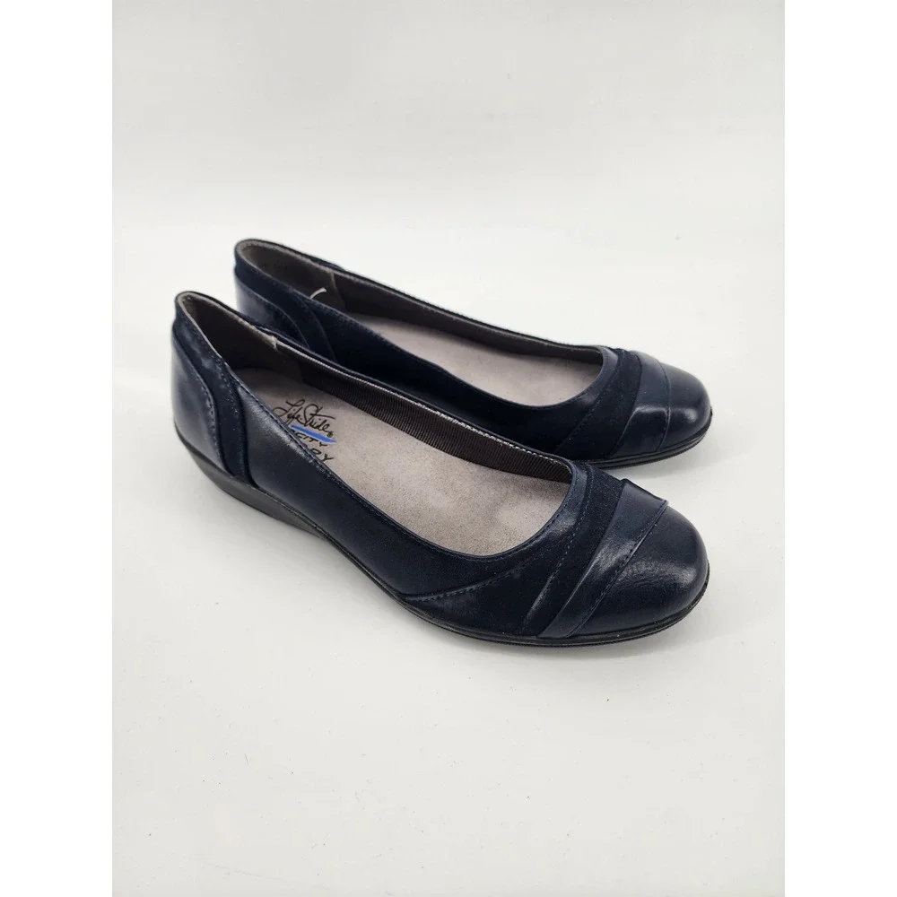 LifeStride Alchemy Womens Navy Wedge‎ Heels Memory Foam Shoes